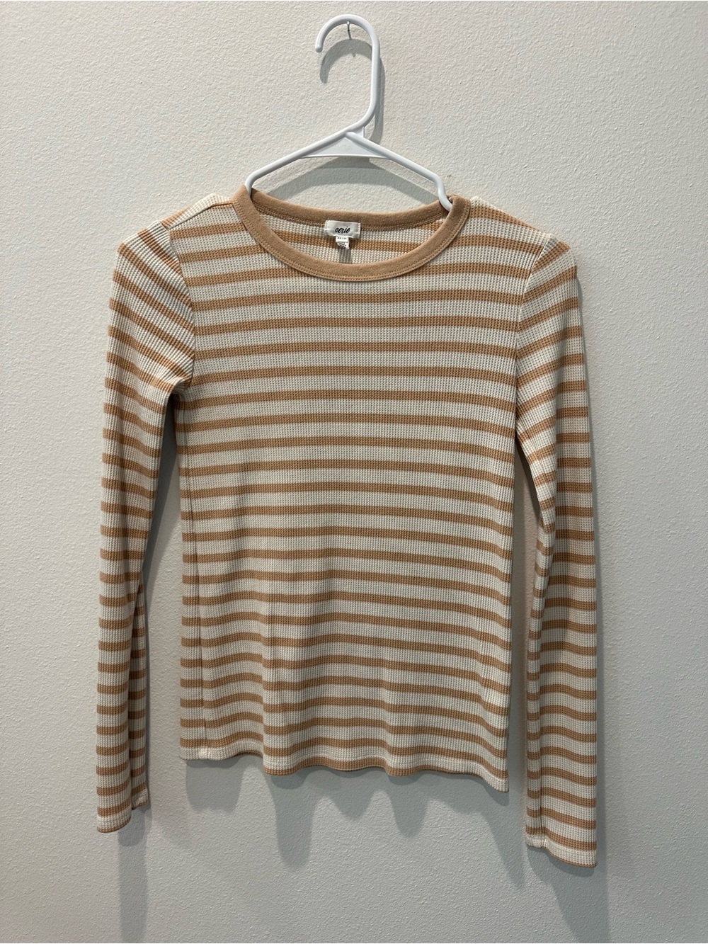 Striped Ribbed Long Sleeve Top in Cream & Tan